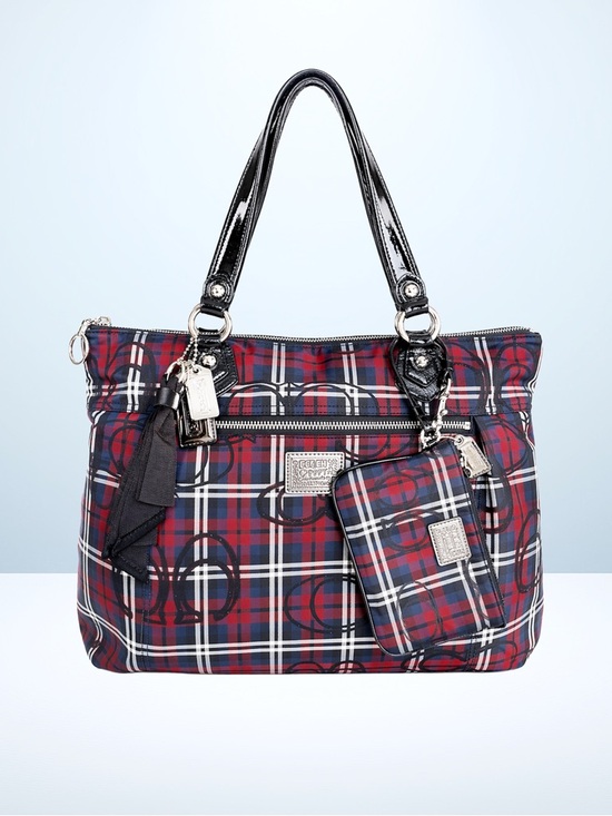 Coach Handbags - Coach Poppy Tartan Plaid Glam Tote + Wristlet (Red/Blue) 18713